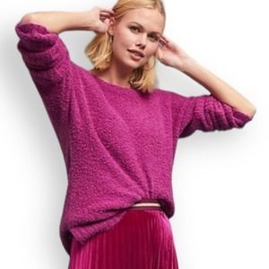 Anthropologie Sleeping on Snow Oversized Magenta Boucle Sweater Small